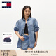 TOMMY JEANS25新款春夏女裝萊賽爾混紡復(fù)古寬松落肩牛仔襯衣襯衫外套20365 牛仔藍(lán)1AB M