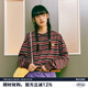 MMLG 87mm 長(zhǎng)袖條紋T恤女男秋季新款寬松百搭經(jīng)典1987刺繡情侶上衣 紅咖條紋 S
