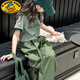 G.DUCKKIDS女童夏裝套裝2025新款大童小女孩夏天薄兒童夏季工裝長褲子兩件套 綠色 150 (建議身高135-145cm)
