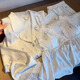 TFZF性感真絲睡衣女夏季純欲風(fēng)帶胸墊桑蠶絲吊帶家居服禮盒四件套裝 藍(lán)色-吊帶短褲長(zhǎng)袖長(zhǎng)褲+禮盒裝 M （80-100斤）