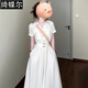 琦蝶爾法式白色短袖襯衫連衣裙女夏季2025新款高級感氣質(zhì)收腰a字長裙子 白色連衣裙【配腰帶】 M 碼