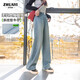 朱阿姨女大童牛仔褲春秋款2025新款褲子初中生女孩寬松闊腿褲秋裝直筒褲 藍色 春秋款 160