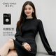 秋水伊人法式針織連衣裙冬季女裝收腰裙子赫本風(fēng)氣質(zhì)款長(zhǎng)裙通勤小黑裙 黑色 S