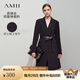 AMII2025秋新款干練通勤西裝領(lǐng)墊肩修身長款外套女開叉四面彈12443064 黑色 160/84A/M