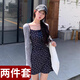 多想余吊帶連衣裙裙子女夏季2025新款海邊沙灘裙碎花高級感套裝兩件套 藏青碎花吊帶裙+開衫 L 建議105-115斤