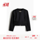 H&M女裝短外套夏季時(shí)尚修身休閑蝴蝶結(jié)裝飾外套1266449 黑色 170/116 XL