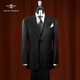 GIEVES CHARLES【卓雅系列】1881進(jìn)口110S純羊毛黑色金線(xiàn)條紋戧駁領(lǐng)西服套裝男 鎏金法則 50