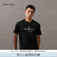 Calvin KleinJeans夏季男女情侶潮流多色休閑ck印花純棉短袖針織T恤40EM28 UB1-太空黑 XL