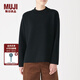 無印良品 MUJI 女式 羊毛混雙面針織 高圓領毛衣 W9AA032 長袖針織衫 黑色 女式 XS-S