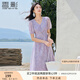 香影紫色碎花裙連衣裙女2025夏裝新款氣質(zhì)通勤中長(zhǎng)法式v領(lǐng)雪紡裙 淺紫 M 160/84A/95-110斤