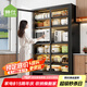 帥仕（shuaishi）廚房用具置物架落地收納柜餐邊櫥柜碗柜多層微波爐烤箱儲物架子 黑6層100長【鋼化玻璃】層高可調(diào)