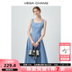 VEGA CHANG吊帶連衣裙女2025年新款夏季法式方領(lǐng)顯瘦高級感氣質(zhì)格紋拼接長裙 藍白格子 M