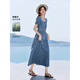 沫晗依美【悠然牛仔裙】2025夏季新款經(jīng)典水洗牛仔夏季薄款茶歇長(cháng)款連衣裙 藍色 2XL