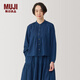 無印良品（MUJI）女式 棉靛藍(lán)染色 長(zhǎng)袖罩衫 女士襯衫襯衣外套秋季 BC2JTA4A 藏青色 L (165/88A)