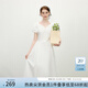 范思藍(lán)恩少女感泡泡袖通勤純色連衣裙2025夏新款V領(lǐng)顯瘦裙子2151 白色 M