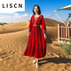 LISCN紅色連衣裙女沙灘裙2025新款超仙度假民族風度假海邊拍照旅游長裙 紅色 均碼 80-120斤
