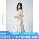 嘉茱莉新款新中式吊帶連衣裙女V領(lǐng)溫柔風吊帶裙夏季褶皺碎花長裙 淡彩米灰 L