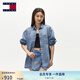 TOMMY JEANS25新款春夏女裝萊賽爾混紡復(fù)古寬松落肩牛仔襯衣襯衫外套20365 牛仔藍(lán)1AB M