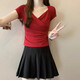 粉媚夢(mèng)V領(lǐng)短袖女潮流t恤夏季衣服女裝夏裝新款2025純欲紅色上衣辣妹修身 交叉V領(lǐng)紅色短袖T恤 均碼 【建議120斤以?xún)取? title=