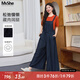 MsShe【仿牛仔背帶闊腿褲】大碼女裝2025夏裝胖mm顯瘦收腰九分褲 背帶褲-藏青藍色現貨 2XL