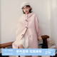 樂町韓系少女風(fēng)中長款連帽毛呢外套秋冬新款牛角扣羊駝長毛呢大衣 粉色(現(xiàn)貨) M