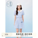 紫涵（ZIHAN）紫涵假兩件撞色翻領(lǐng)連衣裙女2025夏季新款甜美單排扣短袖a字短裙 藍條 S