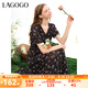 lagogo法式波點碎花連衣裙女拉谷谷夏季新款氣質(zhì)V領(lǐng)雪紡A字中長裙 混色(Y0) L