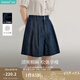 茵曼（INMAN）復(fù)古漢麻花苞闊腿牛仔短褲2025夏季女裝新款a字顯瘦寬松褲子 深藍(lán)色 29