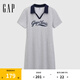 Gap女裝2025夏季新款印花logo微收腰撞色polo領(lǐng)短袖連衣裙764905 淺灰 S (160/80A) 亞洲尺碼