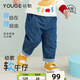幼歌（YOUGE）嬰幼兒2025秋季新款純棉柔軟寬松舒適時尚休閑牛仔褲潮 牛仔藍(lán)（66-90兩用襠） 90 cm