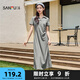 三福連衣裙2025夏季時尚刺繡褶皺收腰A擺翻領(lǐng)裙子女裝499630 淺花灰 M