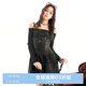 樂(lè)町一字肩抽繩連衣裙女春季新款裙子C2FAE1440 灰藍(lán) M