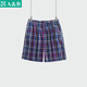 AB男士棉質(zhì)寬松透氣短褲休閑簡(jiǎn)約格子沙灘褲舒適男家居褲阿羅褲 紅藍格 均碼