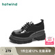 熱風(fēng)（Hotwind）【商場同款】秋季樂福鞋厚底增高系帶漆皮亮面英倫風(fēng)時(shí)尚休閑 01黑色 35 正碼