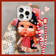 杜梵納可愛草莓紅格子頭巾哭娃適用16ProMax蘋果手機殼iPhone15Pro韓系14pm閃粉鏡框13網(wǎng)紅女款16Pro 紅格子頭巾哭娃+手鏈繩 iPhone 14