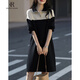 clotho Rennie品牌女裝小個(gè)子短袖連衣裙女2025夏季新款翻領(lǐng)拼接撞色寬松顯瘦裙 黑色 M