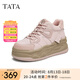 他她（TATA）粉色厚底板鞋女鞋休閑加絨高幫鞋松糕鞋春季新款GJZ01DM4 粉色（絨里） 37