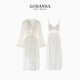 戈班巴GOBANBA2025年純欲絲絨甜美加胸墊吊帶睡裙外袍家居服套裝 白色 均碼