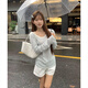 哈魯?shù)纤{(lán)色V領(lǐng)長(zhǎng)袖t恤女2025年新款減齡韓系松弛休閑慵懶感寬松罩衫上衣 藍(lán)白條紋 （微透） M （85-105斤）