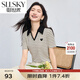 熙世界sllsky撞色條紋polo領(lǐng)t恤短袖女2025夏季新款寬松休閑正肩上衣 杏底黑條 XL