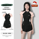 泉碧焱泳衣女保守修身爆款遮肚顯瘦海邊溫泉運動(dòng)獨立平角褲分體式游泳衣 黑搭粉 均碼 （建議70-125斤）