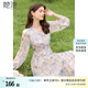 她池V領(lǐng)連衣裙2025春夏新款女裝法式優(yōu)雅中長(zhǎng)款高腰印花裙