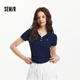 森馬（Semir）polo衫女短款收腰翻領(lǐng)襯衫25夏刺繡涼感緊身T恤辣妹109325115005