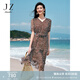 玖姿·安娜蔻優(yōu)雅木耳邊V領(lǐng)波點(diǎn)雪紡收腰連衣裙女2025夏季新款 花咖啡 L