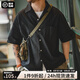 馬登工裝美式復(fù)古巴領(lǐng)寬松短袖襯衫男雅痞黑色老錢風純棉男士襯衣夏季 黑色 【男士短袖高級感/襯衫外套男夏季】 S 【今日下單 順豐包郵】