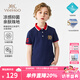 英氏（YEEHOO）男童t恤兒童短袖夏季薄款英倫學(xué)院風(fēng)polo衫中大童裝洋氣夏裝新款 徽章數(shù)字-藏藍 140