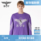 BOY LONDON【金鷹女神】秋男女同款金色繡花圓領(lǐng)套頭衛(wèi)衣N03021 紫色 XL 此款偏大，建議拍小一碼