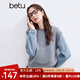 百圖betu女裝冬季新款毛衣圓領(lǐng)復(fù)古牛仔撞色拼接袖毛衫女2411T47 灰色 L