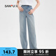 三福牛仔長褲2025夏季休閑口袋蝴蝶結(jié)刺繡闊腿褲子女裝499817 牛仔淺藍 26