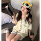 麓格立睡衣女款夏季短袖薄款可外穿2025新款高級感簡約黃格子家居服套裝 藍邊黃格子睡衣 L